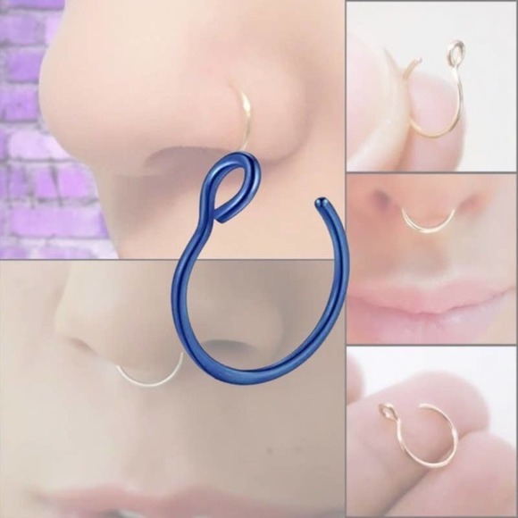 Single Fake Nose Ring Cuff - Blue - Picture 1 of 7